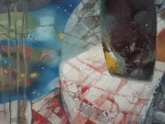 Still Life with Fish, Surrealism, Handmade Original oil Painting, Ready to Hang