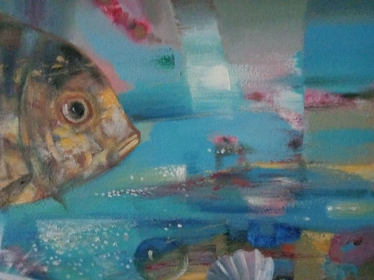Still Life with Fish, Surrealism, Original oil Painting, Ready to Hang - Black Still-Life Painting by Anatoly Tarabanov