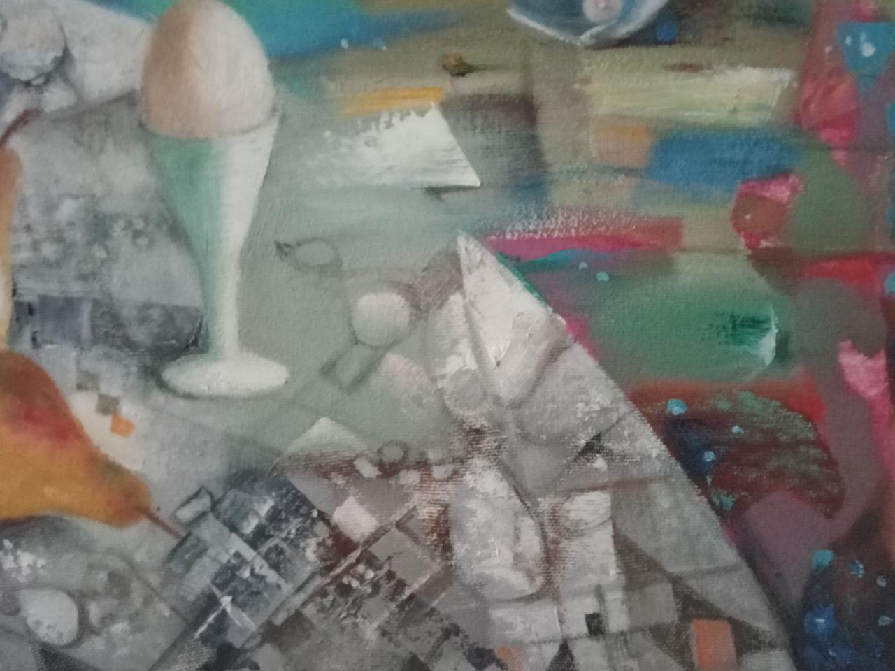 Naturaleza muerta con peces, Surrealismo, Pintura al óleo original hecha a mano, Lista para colgar en venta 1