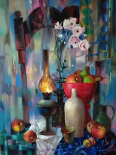 Still Life with Lamp, Original oil Painting, Ready to Hang