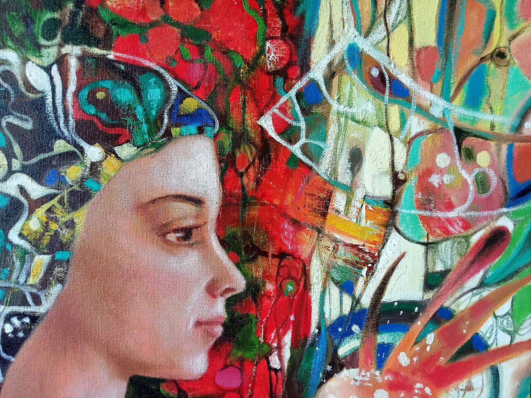 Gelato alla fragola, Ritratto d'arte, Pittura ad olio originale, pronta da appendere in vendita 1