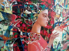 Strawberry Ice Cream, Portrait Art, Original oil Painting, Ready to Hang