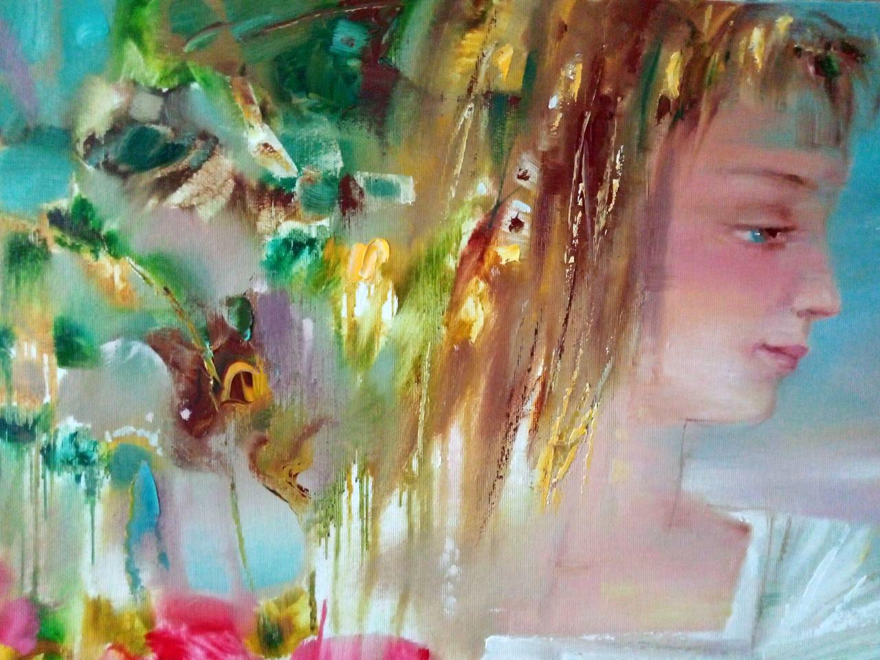 Summer Day, Original oil Painting, Ready to Hang - Brown Portrait Painting by Anatoly Tarabanov
