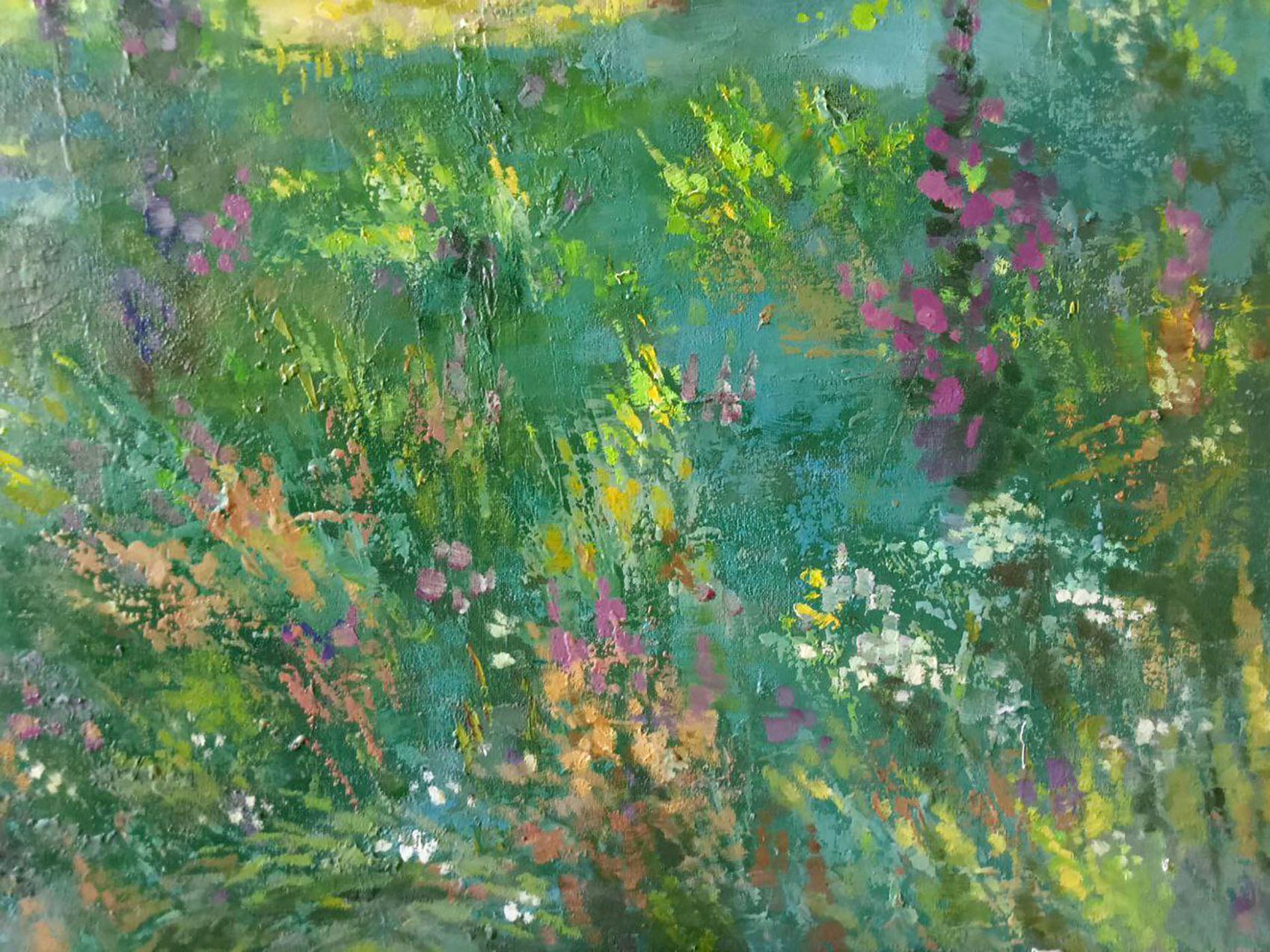 Summer Meadow, Landscape, Impressionism, Original oil Painting, Ready to Hang - Black Landscape Painting by Anatoly Tarabanov
