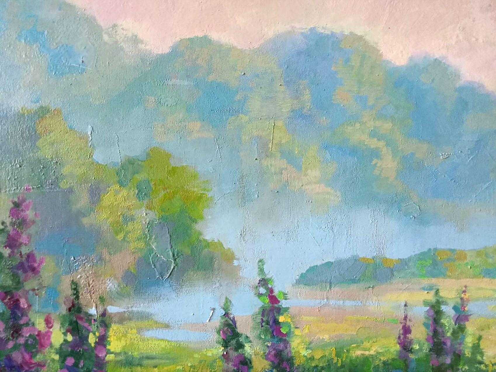 Summer Meadow, Landscape, Impressionism, Original oil Painting, Ready to Hang For Sale 1