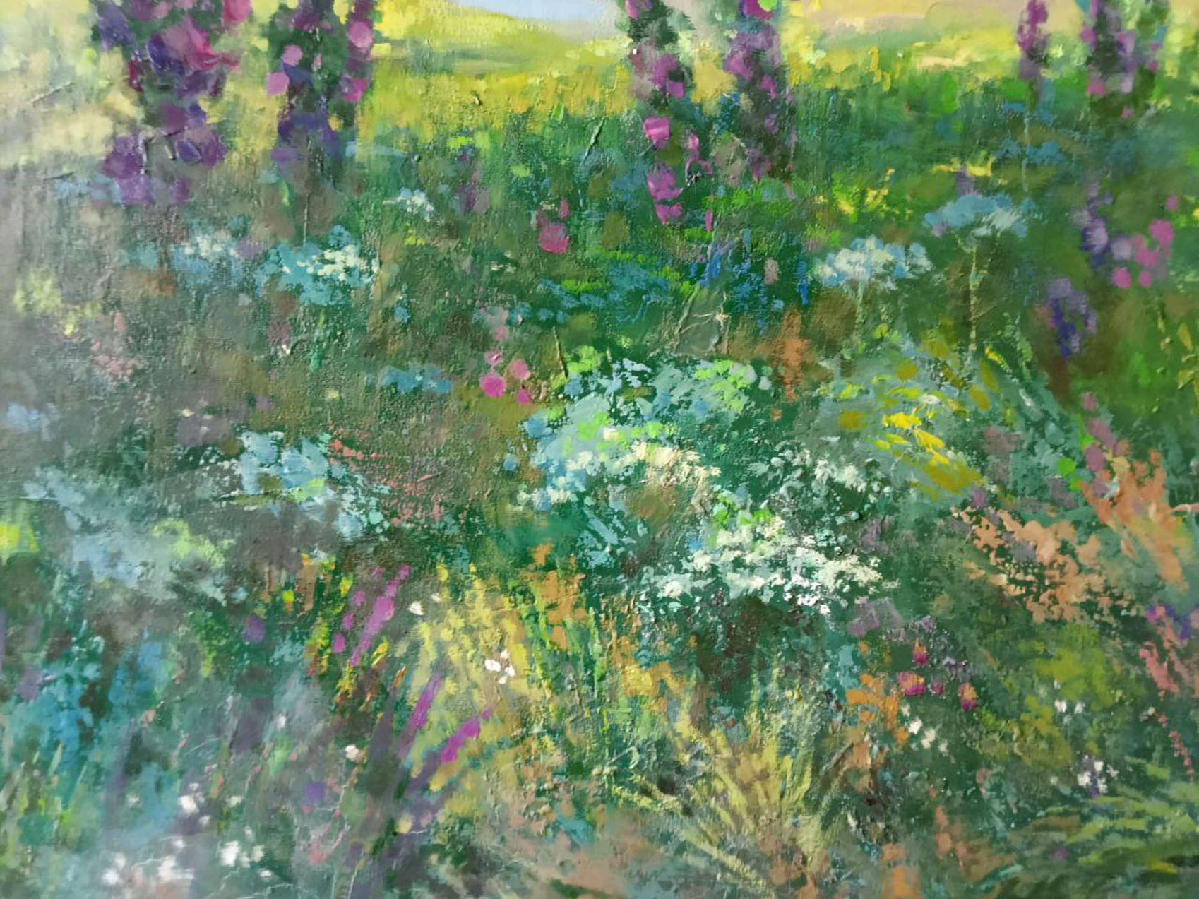 Summer Meadow, Landscape, Impressionism, Original oil Painting, Ready to Hang For Sale 2
