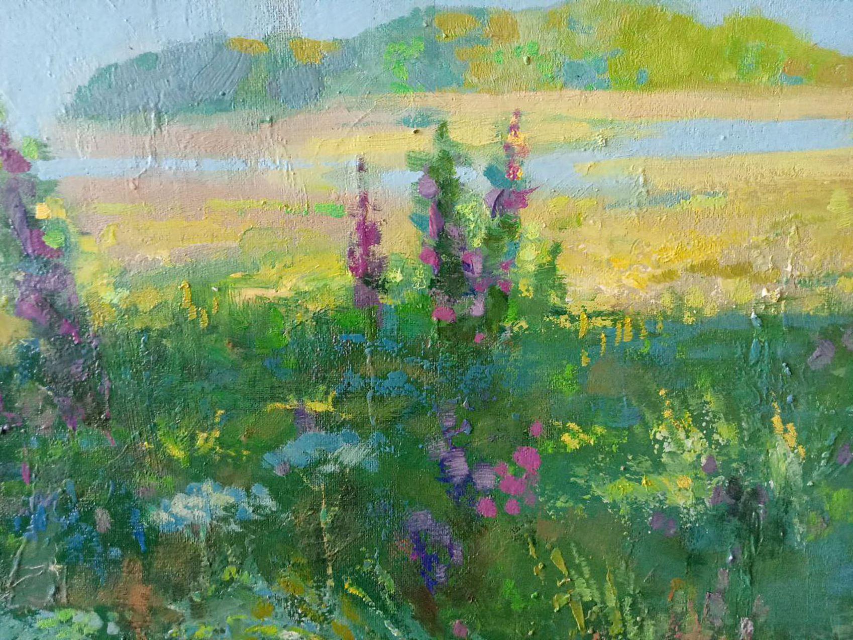 Summer Meadow, Landscape, Impressionism, Original oil Painting, Ready to Hang For Sale 3