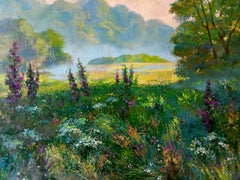 Summer Meadow, Landschaft, Impressionismus, Original-Ölgemälde, hängefertig