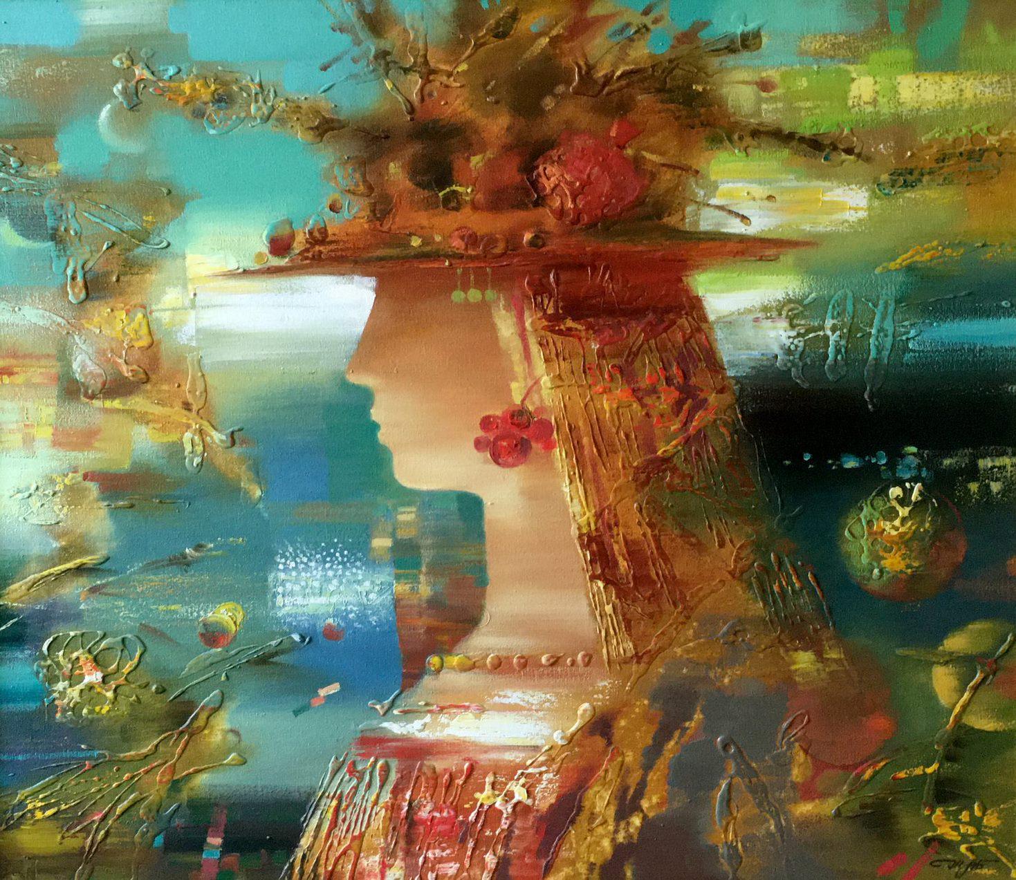 Estate, Ritratto di donna, Pittura ad olio originale contemporanea, pronta da appendere