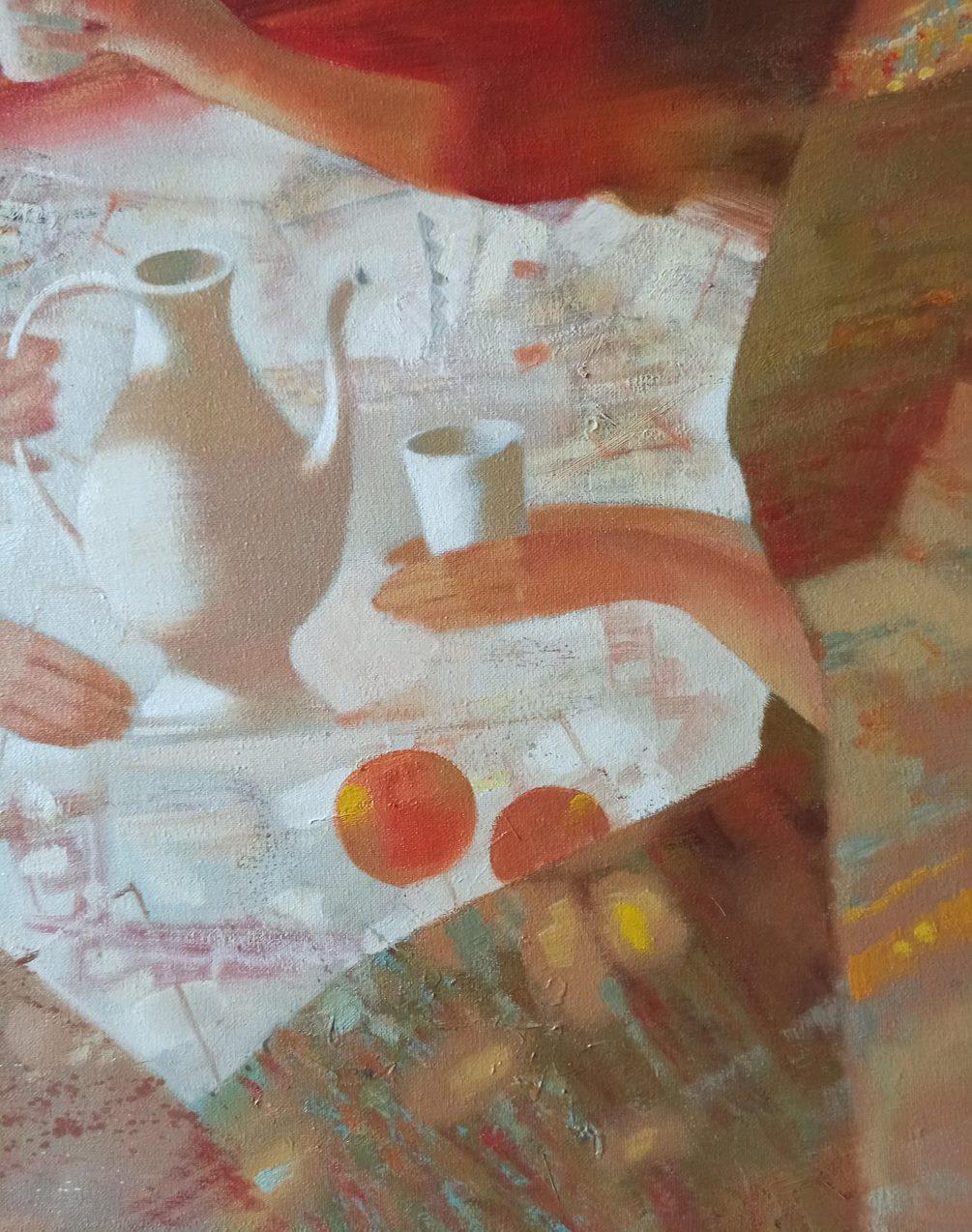 Teeparty, figurativ, Original-Ölgemälde in Öl, hängefertig (Impressionismus), Painting, von Anatoly Tarabanov