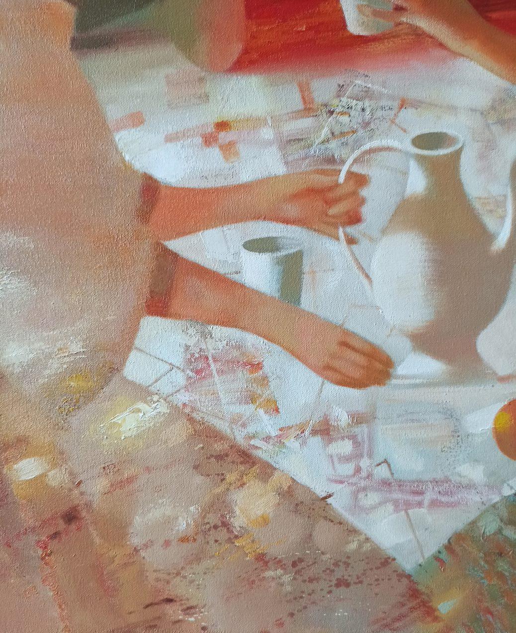 Tea Party, Figurative, Original oil Painting, Ready to Hang For Sale 2