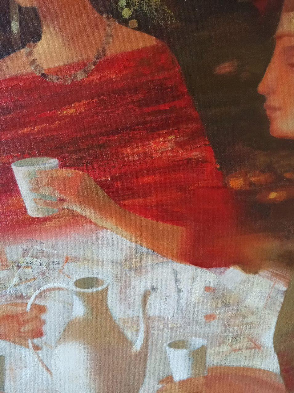 Tea Party, Figurative, Original oil Painting, Ready to Hang For Sale 7