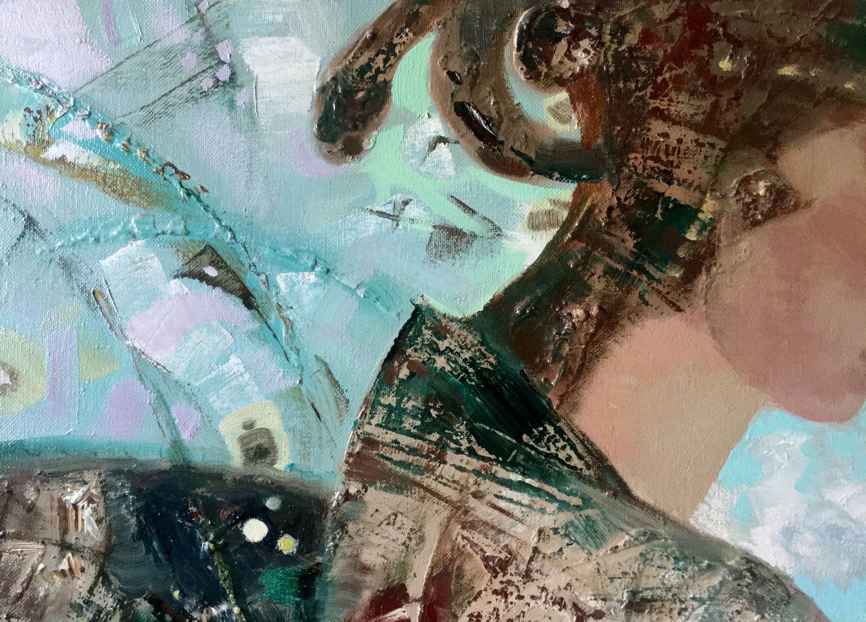 Due banche, Arte figurativa, Pittura ad olio originale, Pronta da appendere in vendita 3