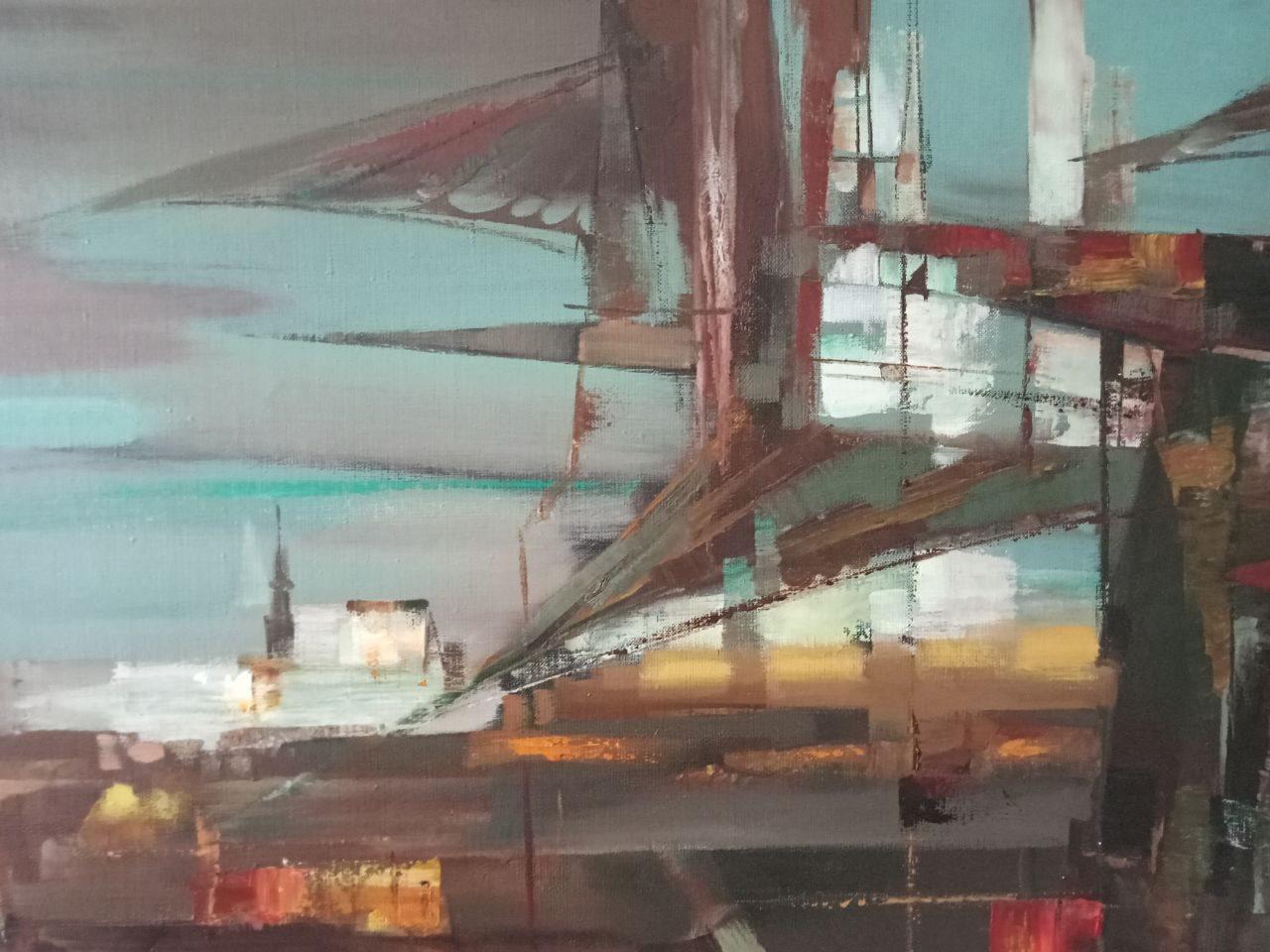 Urban Landscape, Contemporary art, Original oil Painting, Ready to Hang For Sale 4