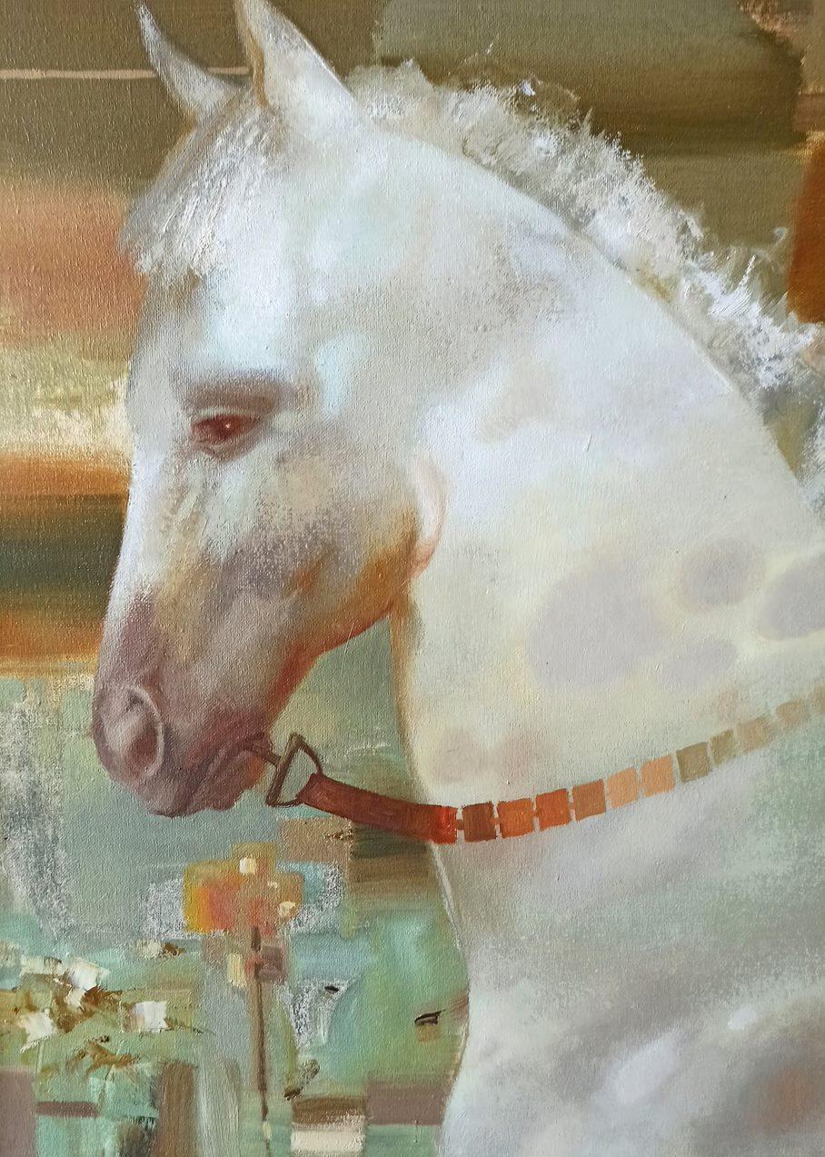 Victoria, Figurative, Horse, Original oil Painting, Ready to Hang - Brown Figurative Painting by Anatoly Tarabanov