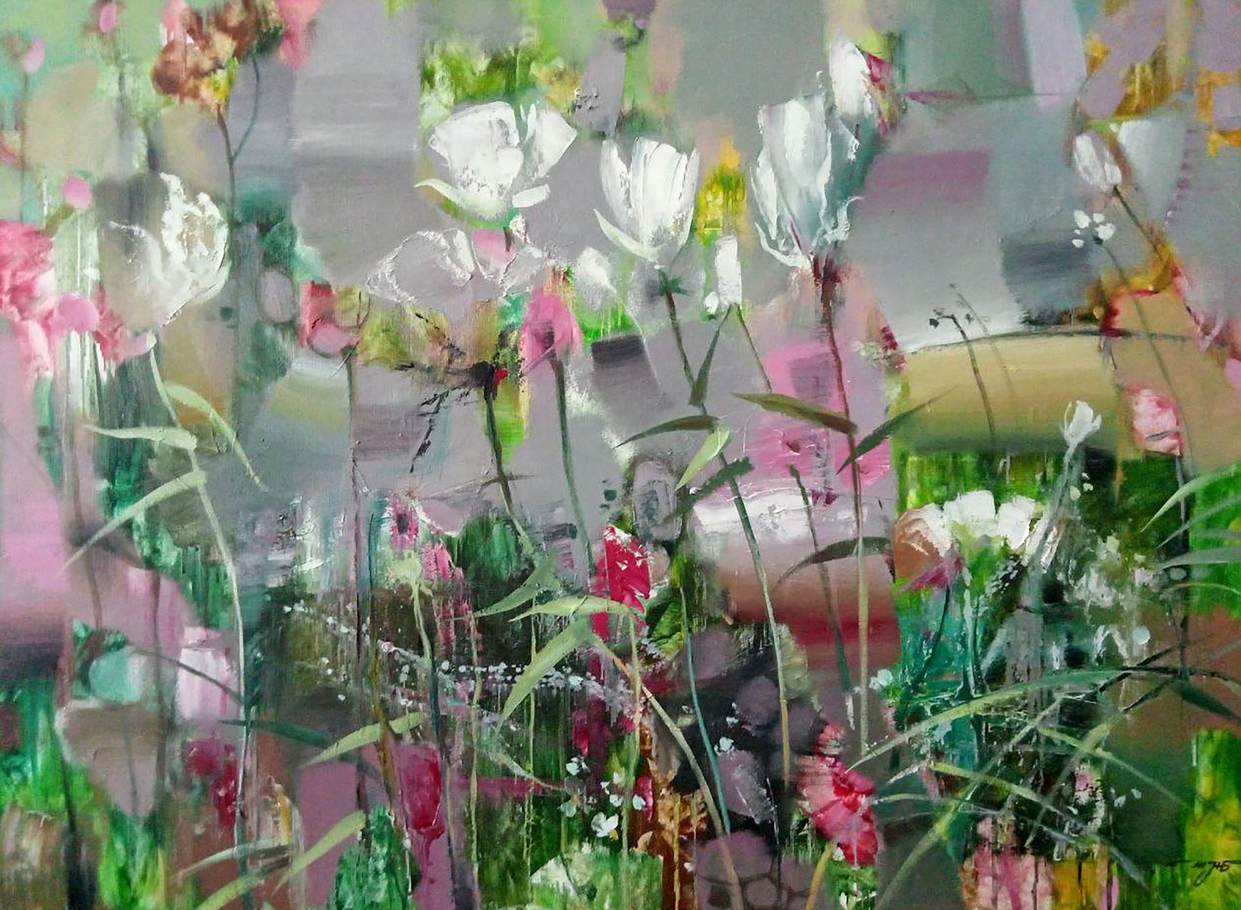 Anatoly Tarabanov Landscape Painting - White Flowers, Impressioniam, Original oil Painting, Ready to Hang