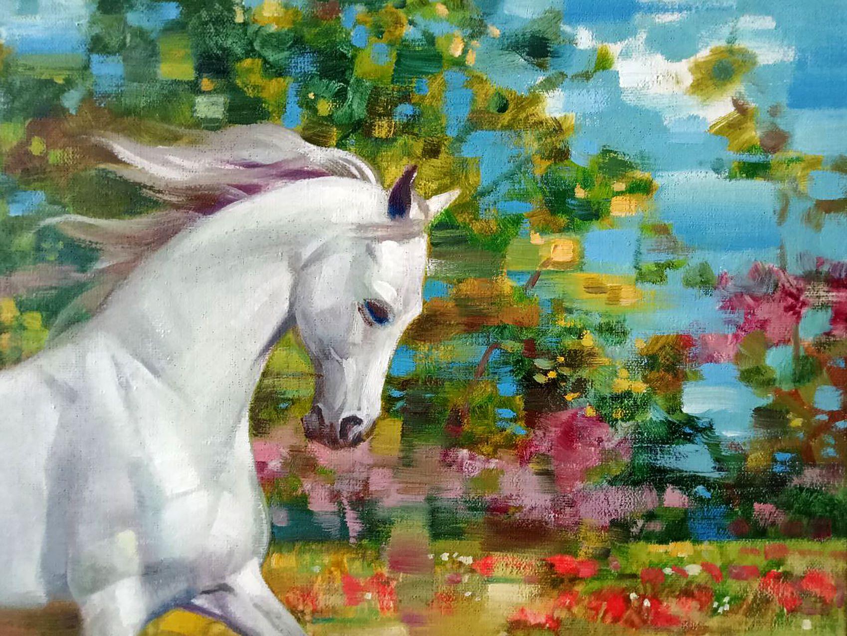 Wind in the Mane, Horse, Original oil Painting, Ready to Hang For Sale 2
