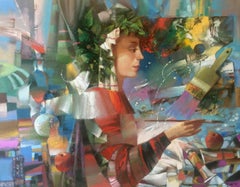 Artiste femme, peinture à l'huile originale, prête à être accrochée