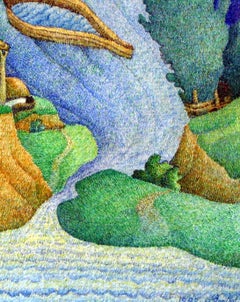 A boat is sailing, alone behind the water, Original oil Painting, One of a Kind