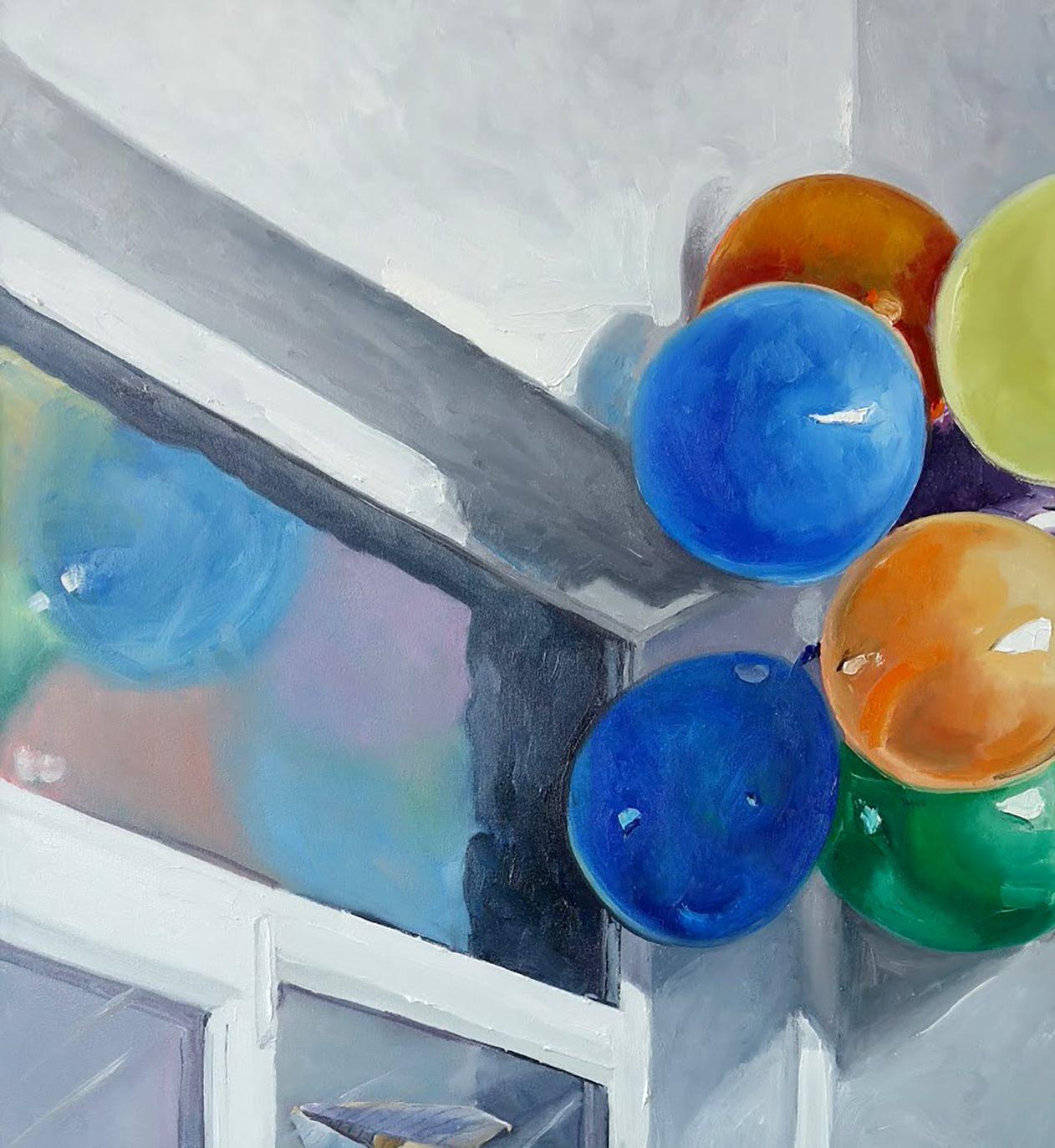 After the Holiday, Balloons Contemporary Art Original oil Painting One of a Kind For Sale 2