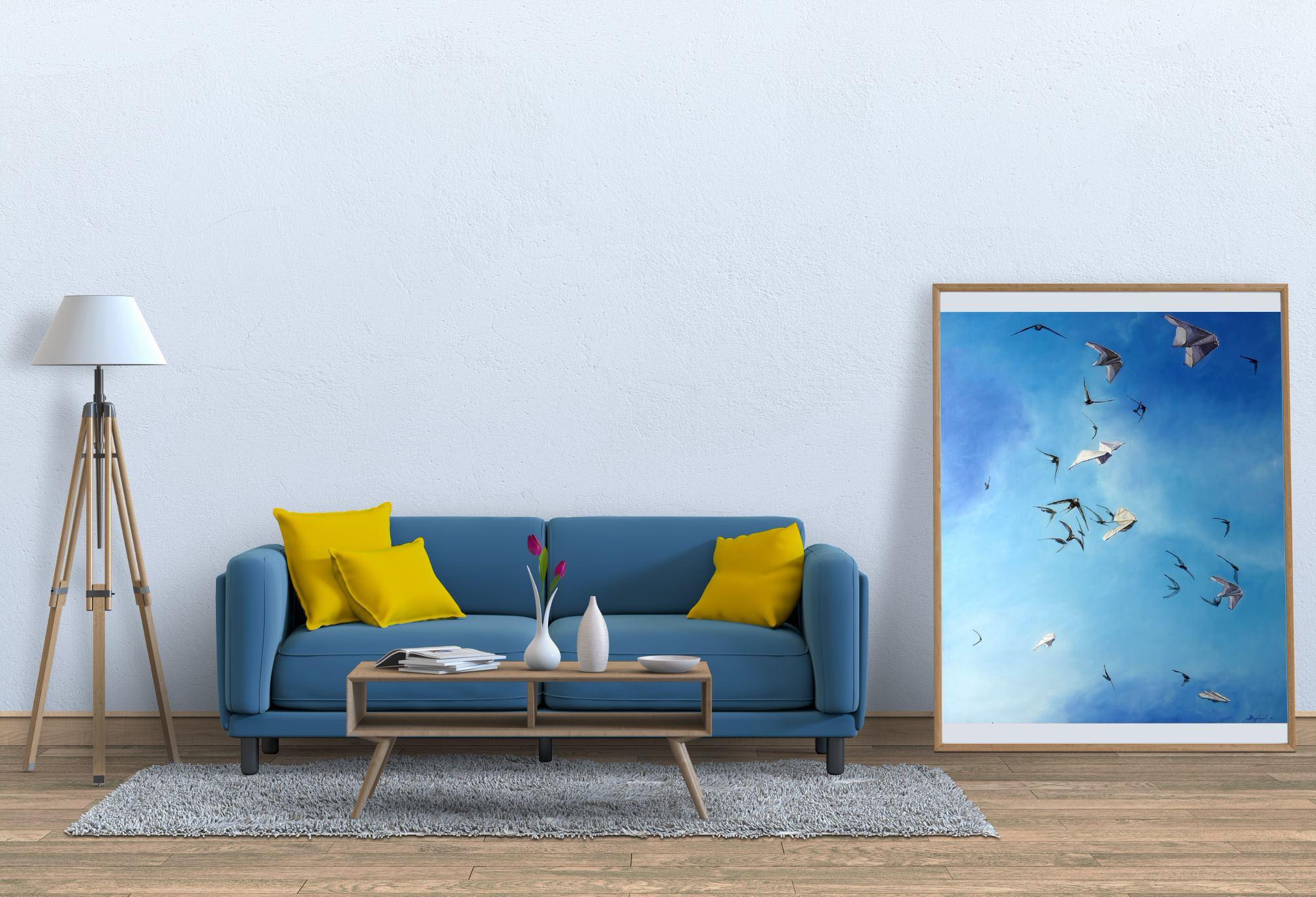 Air Corridor, Sky, Birds, Original oil Painting, One of a Kind For Sale 4