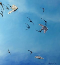 Air Corridor, Himmel, Vögel, Surrealismus, Original-Ölgemälde, Unikat