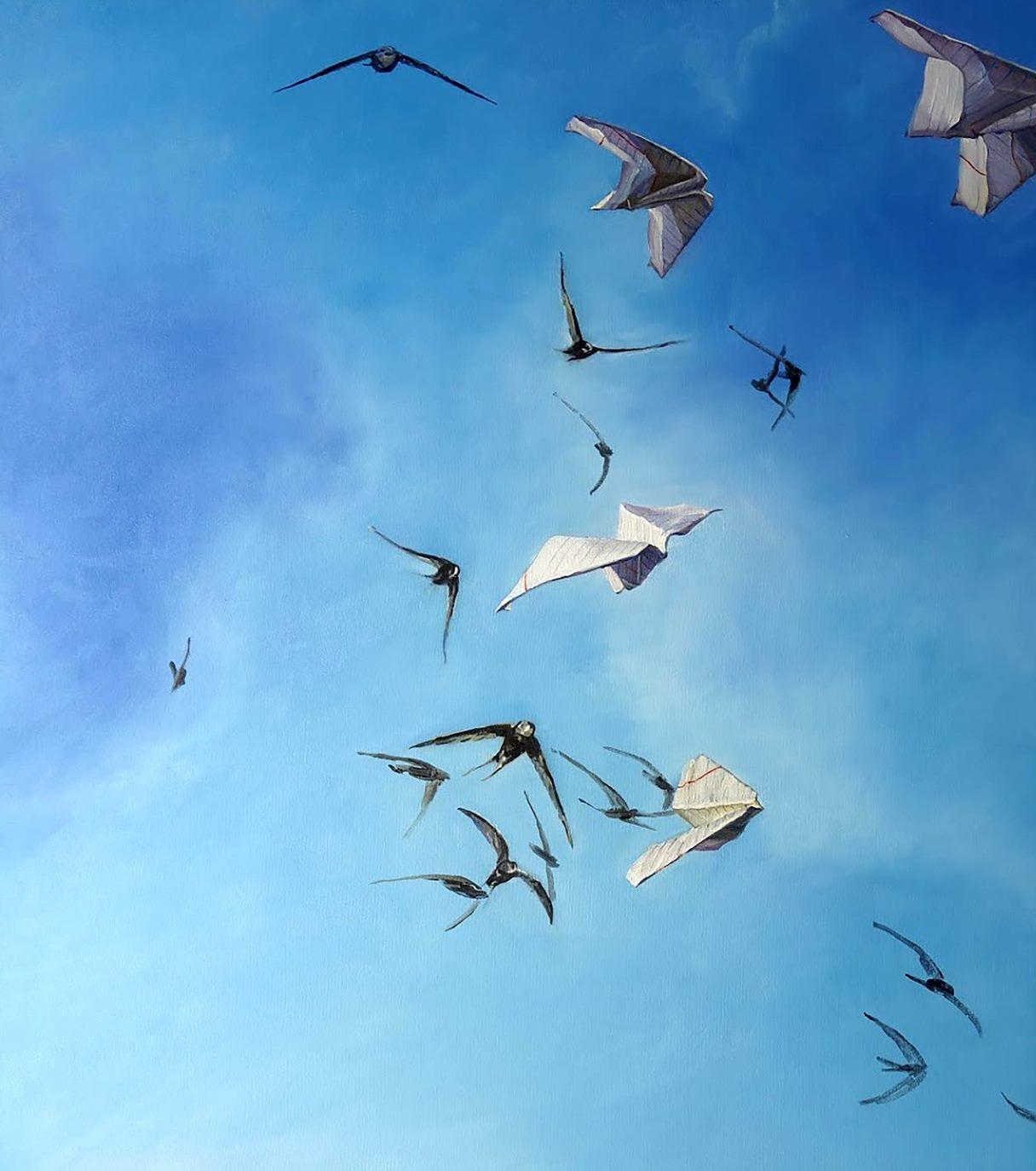 Air Corridor, Sky, Birds, Original oil Painting, One of a Kind For Sale 2