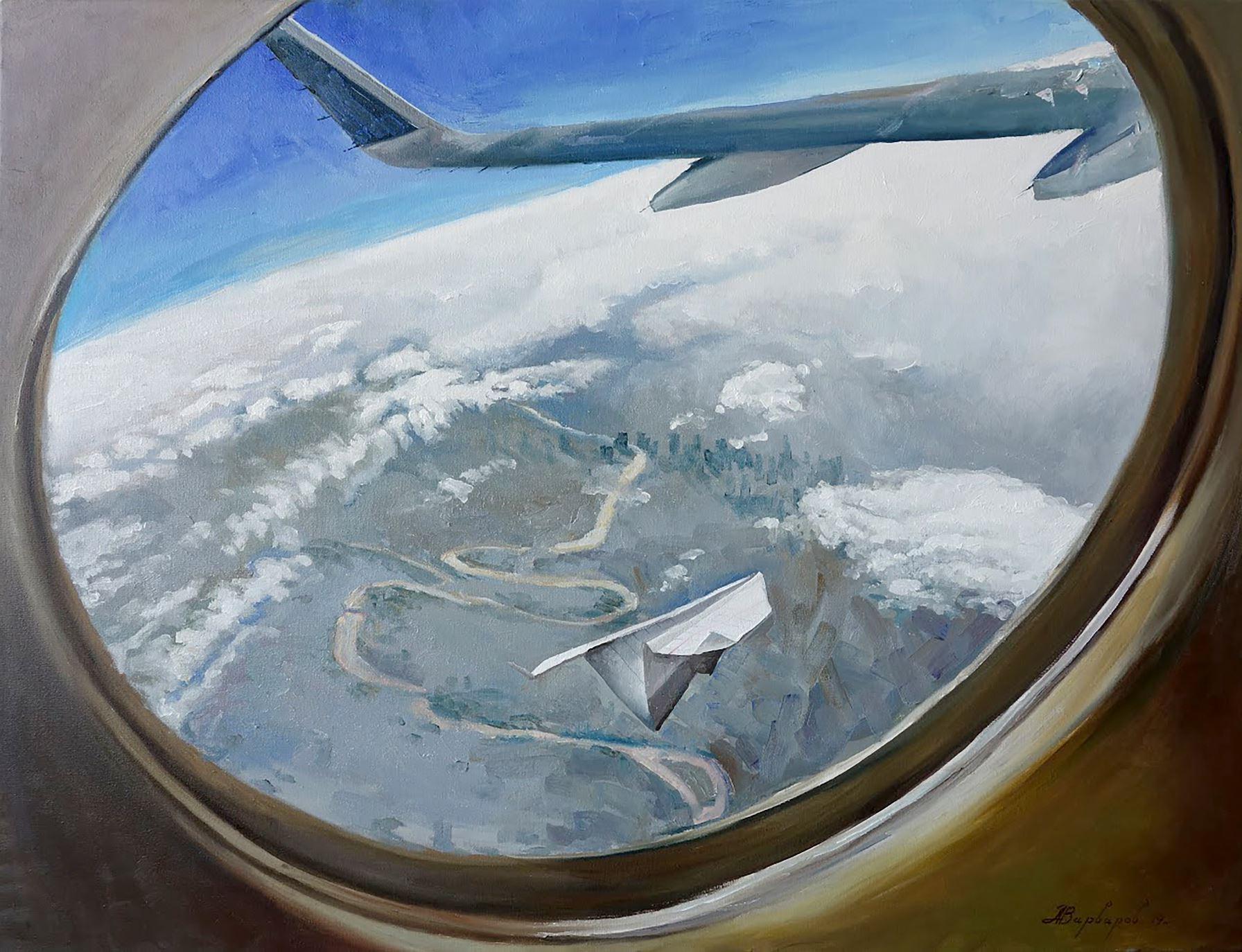 Anatoly Varvarov Viktorovich Interior Painting - Airplanes live in Flight, Contemporary Art, Original oil Painting, One of a Kind