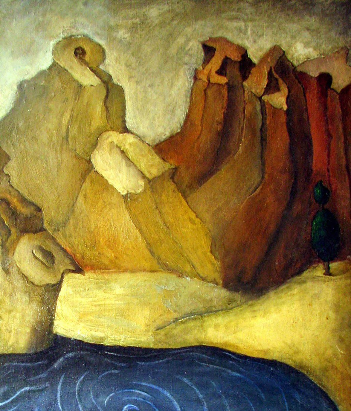 Und das Schiff segelt, Zeitgenössische Kunst, Original Ölgemälde, Einzigartig (Braun), Landscape Painting, von Anatoly Varvarov Viktorovich