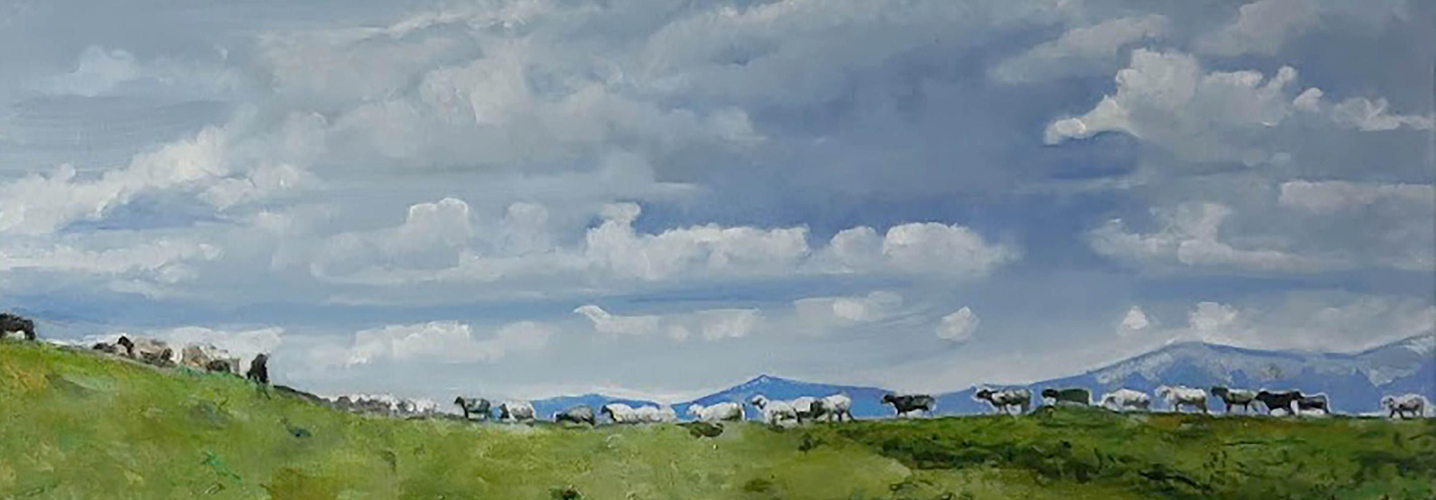 Big Walk, Landscape, Original oil Painting, One of a Kind - Gray Landscape Painting by Anatoly Varvarov Viktorovich