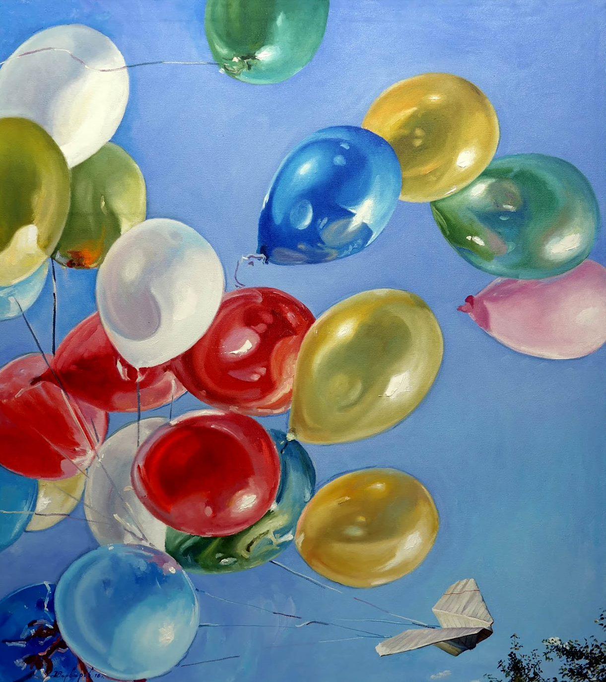 Carrier, Balloons, Canvas Art, Original oil Painting, One of a Kind