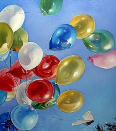 Used Carrier, Balloons, Canvas Art, Original oil Painting, One of a Kind