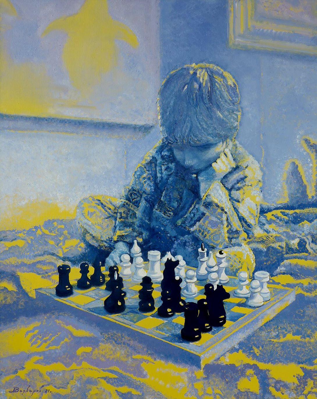 Anatoly Varvarov Viktorovich Figurative Painting - Chess, Portrait, Contemporary Art, Original oil Painting, One of a Kind