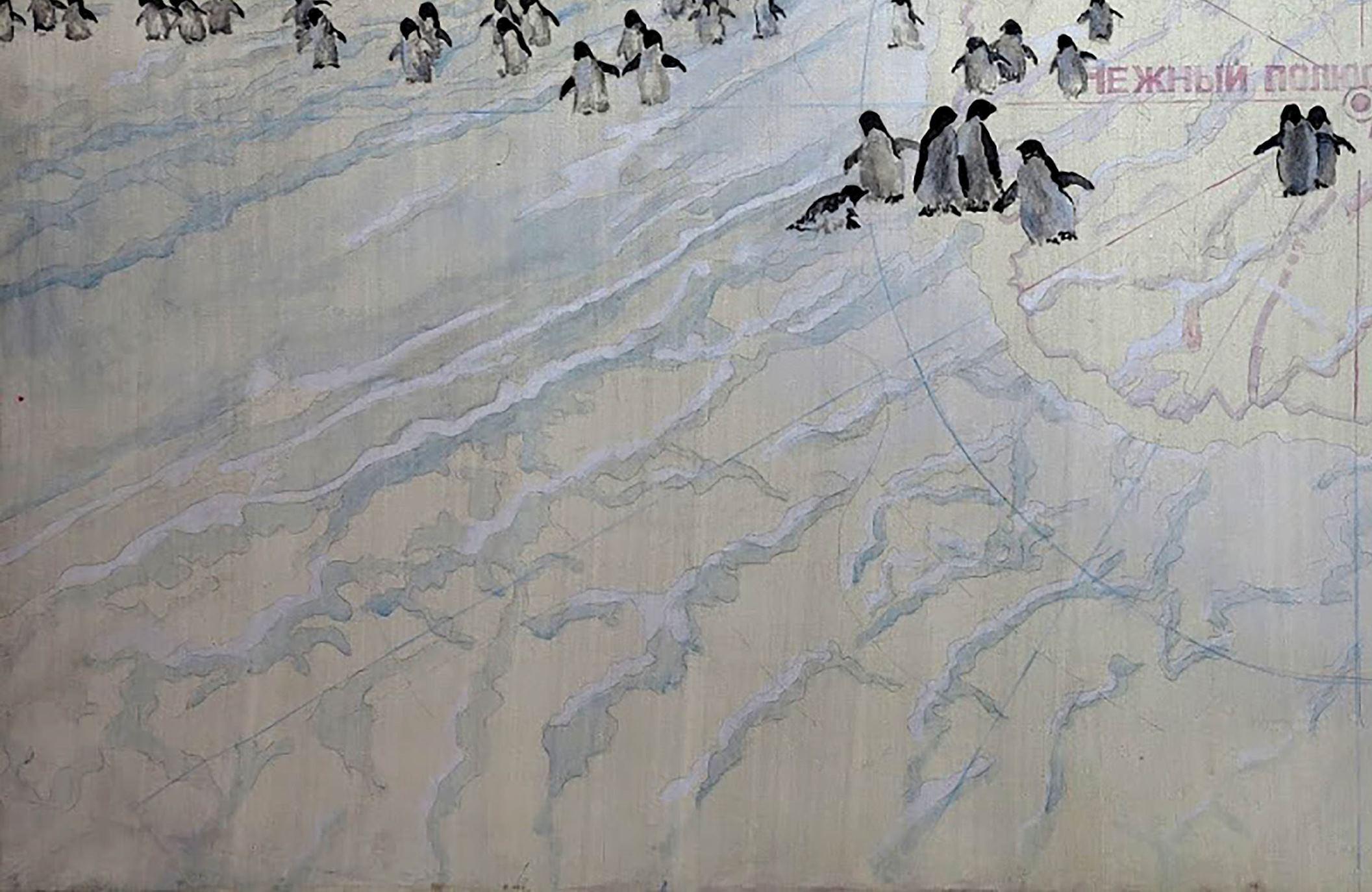Delicate Pole, Arktis, Pinguin Zeitgenössisches Original-Ölgemälde, Unikat (Fotorealismus), Painting, von Anatoly Varvarov Viktorovich
