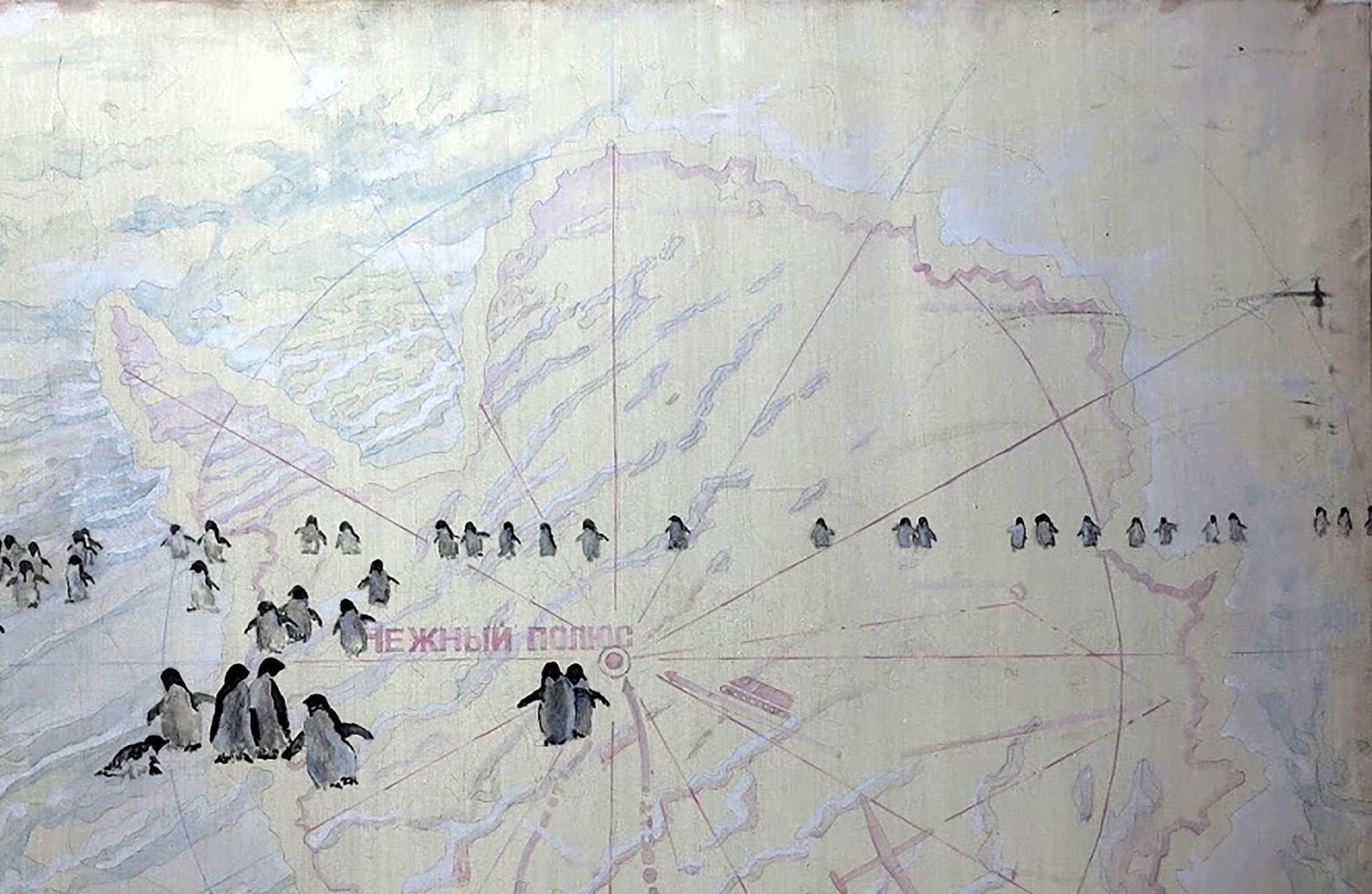 Delicate Pole, Arktis, Pinguin Zeitgenössisches Original-Ölgemälde, Unikat (Grau), Animal Painting, von Anatoly Varvarov Viktorovich