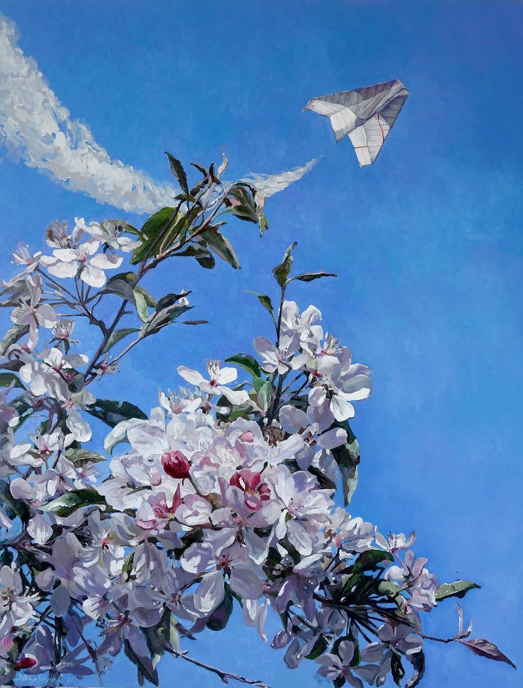 For Life, Blossom Flowers, peinture à l'huile originale d'art contemporain, One of a Kind