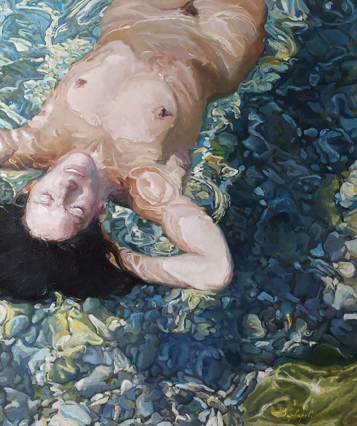 Happy, Nude, Contemporary art, Figurative, Original oil Painting, One of a Kind - Gray Nude Painting by Anatoly Varvarov Viktorovich
