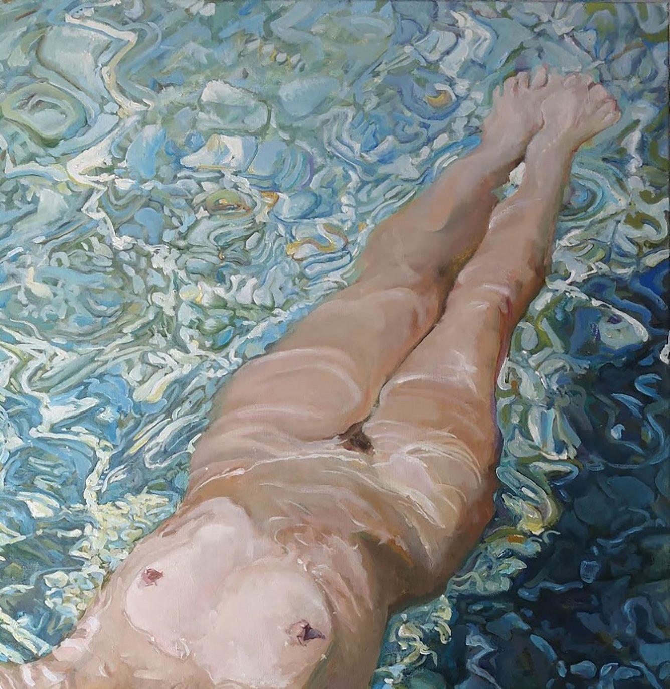 Glücklich, Akt, Zeitgenössische Kunst, Figurativ, Original Ölgemälde, Einzigartig (Grau), Nude Painting, von Anatoly Varvarov Viktorovich