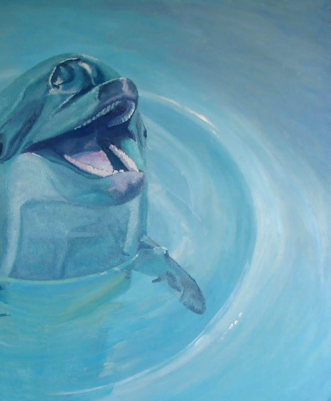Hallo, Delphine, Zeitgenössische Kunst, Original Ölgemälde, Einzigartig (Blau), Animal Painting, von Anatoly Varvarov Viktorovich