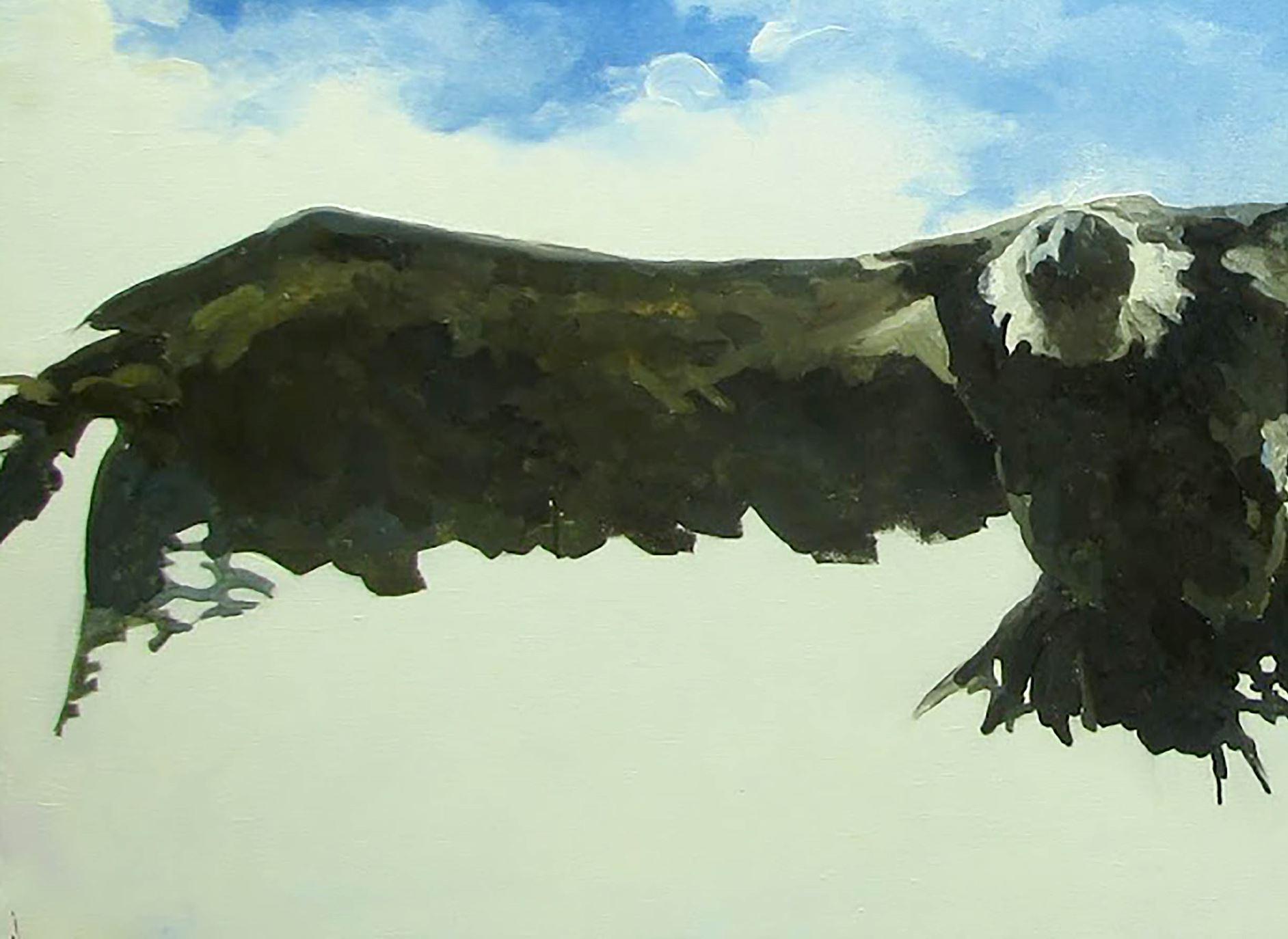 Artist: Varvarov Anatoly Viktorovich
Title: Independent,
Sise: 39.5x59 inches, (100x150 cm)
Medium: Oil on Canvas
Hand painted, original, one of a kind.

This incredible oil paintingfeatures a soaring eagle against a bright blue sky. The clouds in