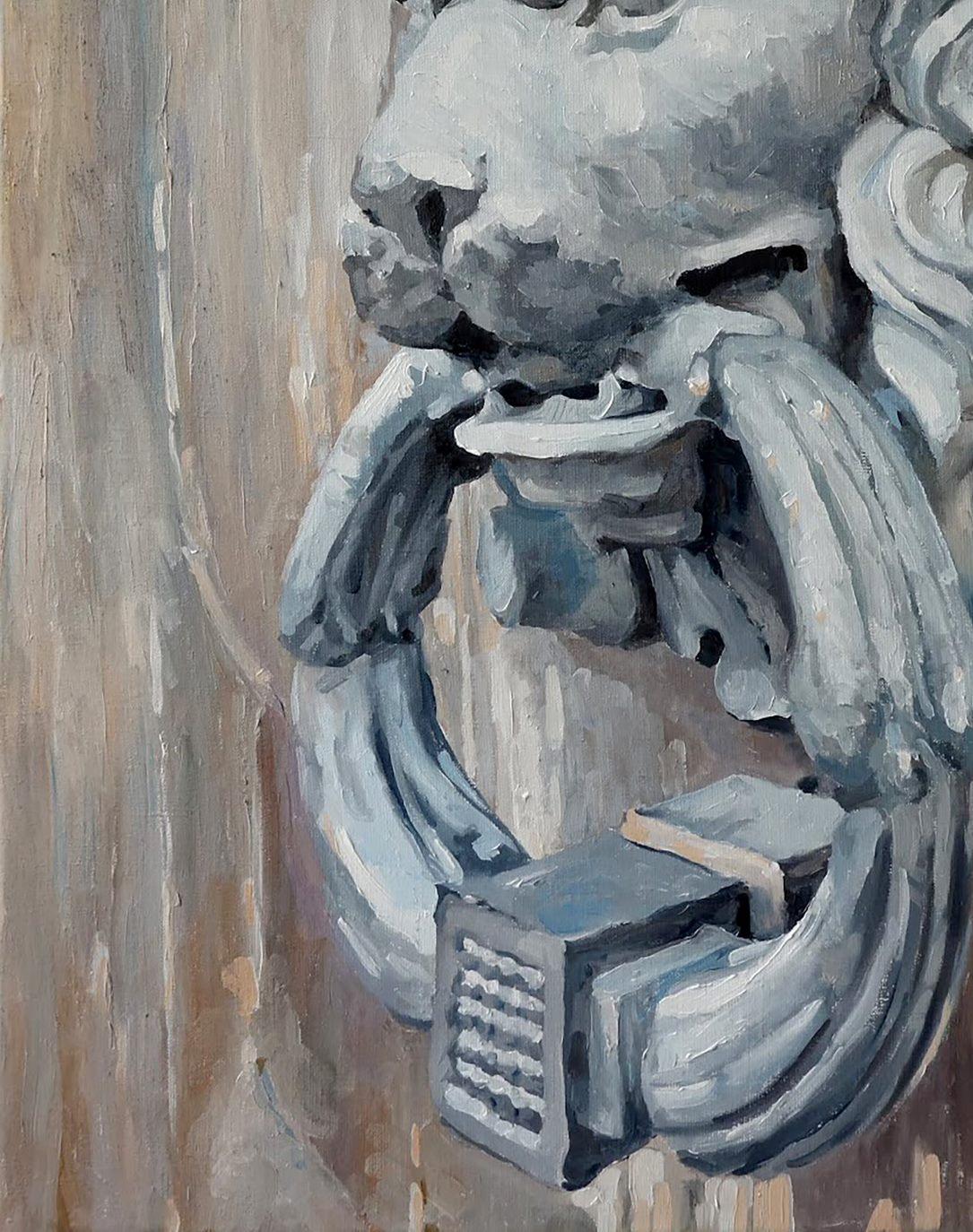 Knock - you will open, Contemporary Art, Original oil Painting, One of a Kind - Gray Interior Painting by Anatoly Varvarov Viktorovich