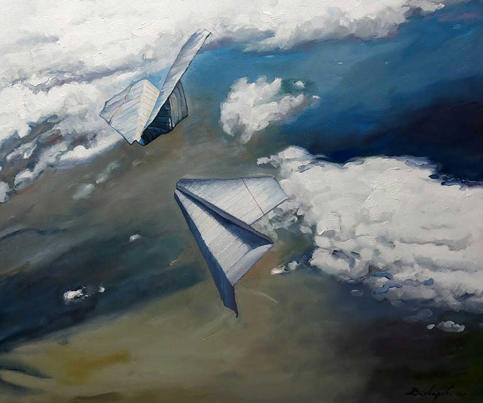 Les amoureux du ciel, peinture à l'huile originale, unique en son genre - Painting de Anatoly Varvarov Viktorovich