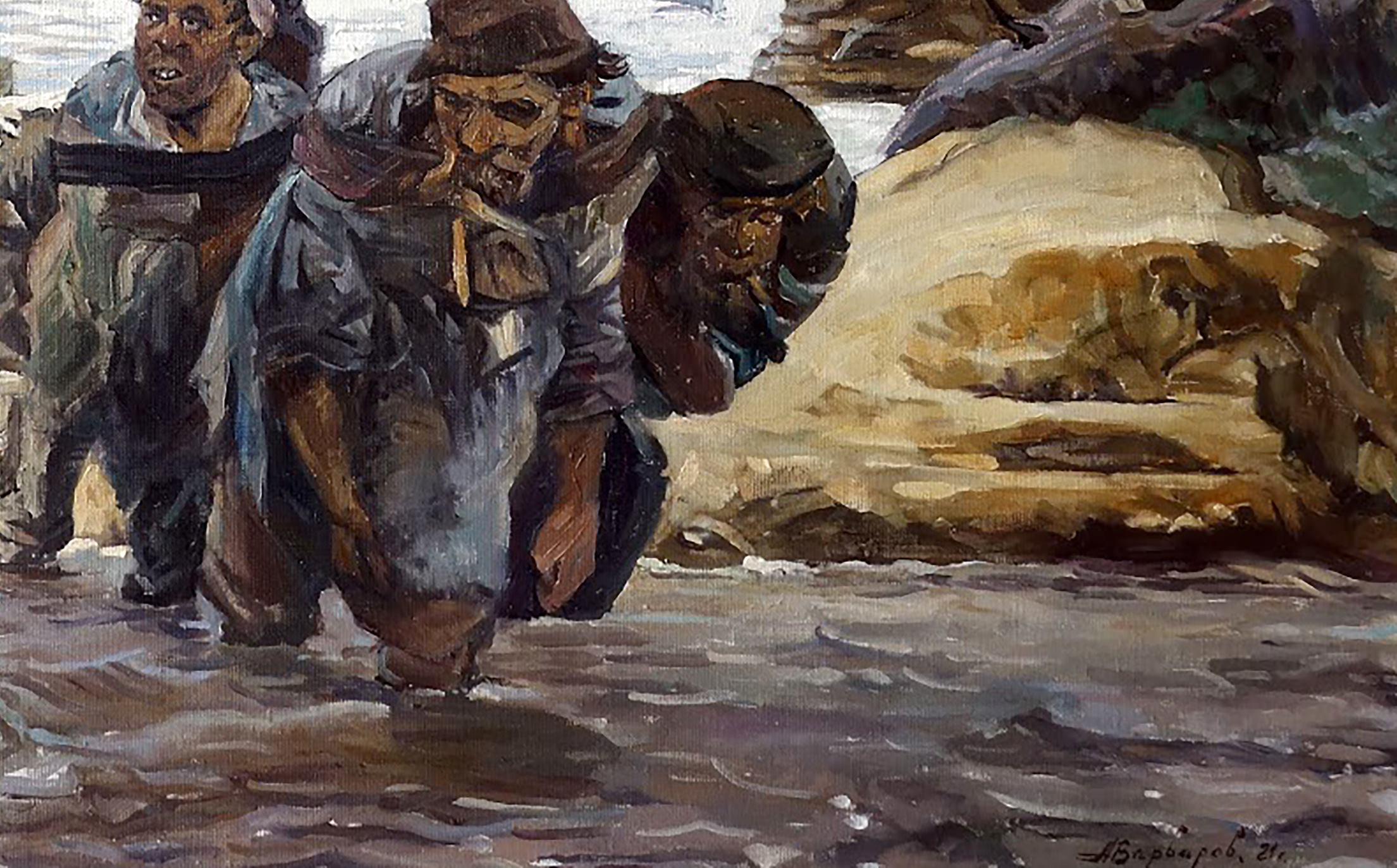 Peinture à l'huile originale « On the Volga », exemplaire unique - Painting de Anatoly Varvarov Viktorovich