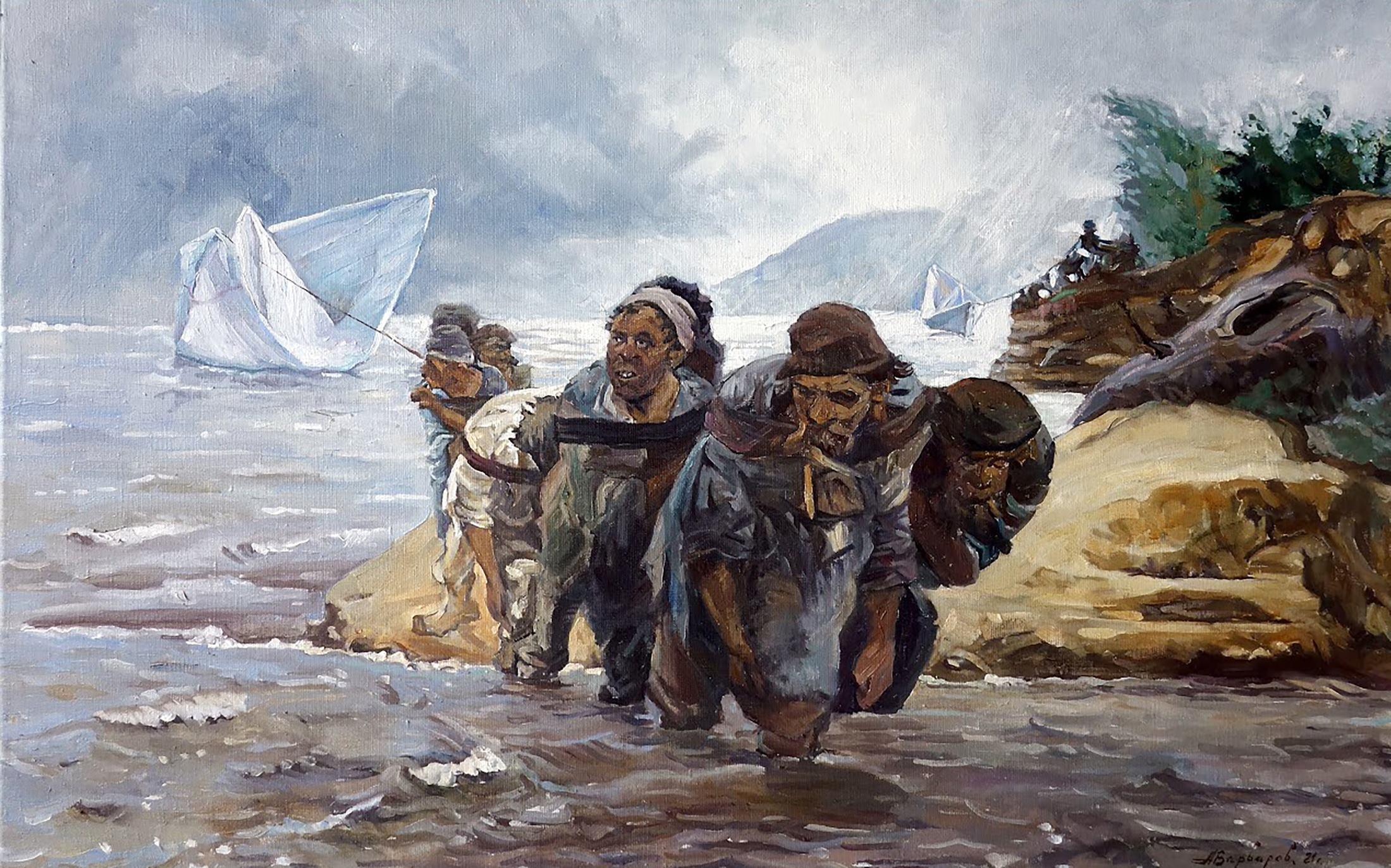 Figurative Painting Anatoly Varvarov Viktorovich - Peinture à l'huile originale « On the Volga », exemplaire unique