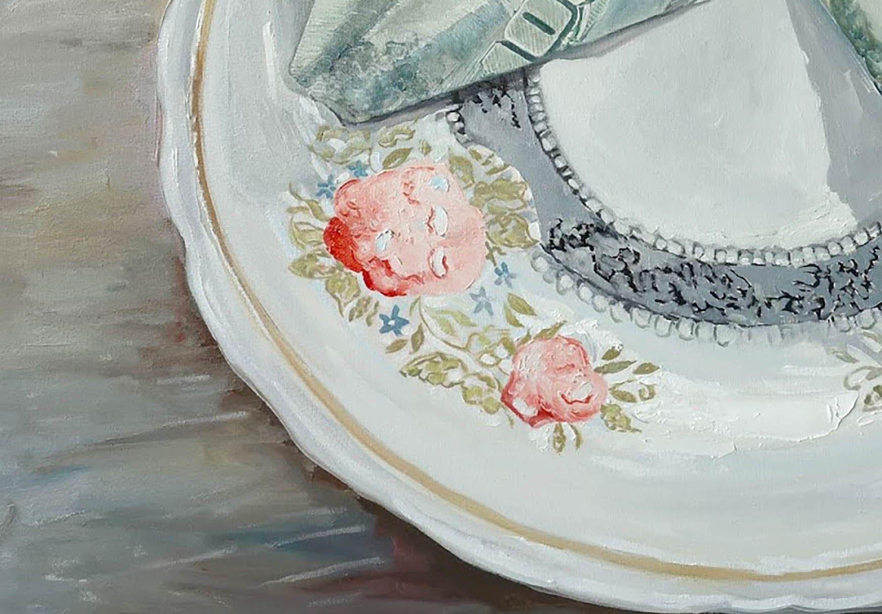 Platillo, Naturaleza muerta, Óleo sobre lienzo, Pintura original, Único en su género - Still-Life Painting Gris de Anatoly Varvarov Viktorovich