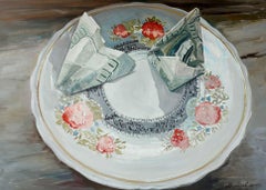 Used Saucer, Still Life, Canvas Art, Original oil Painting, One of a Kind