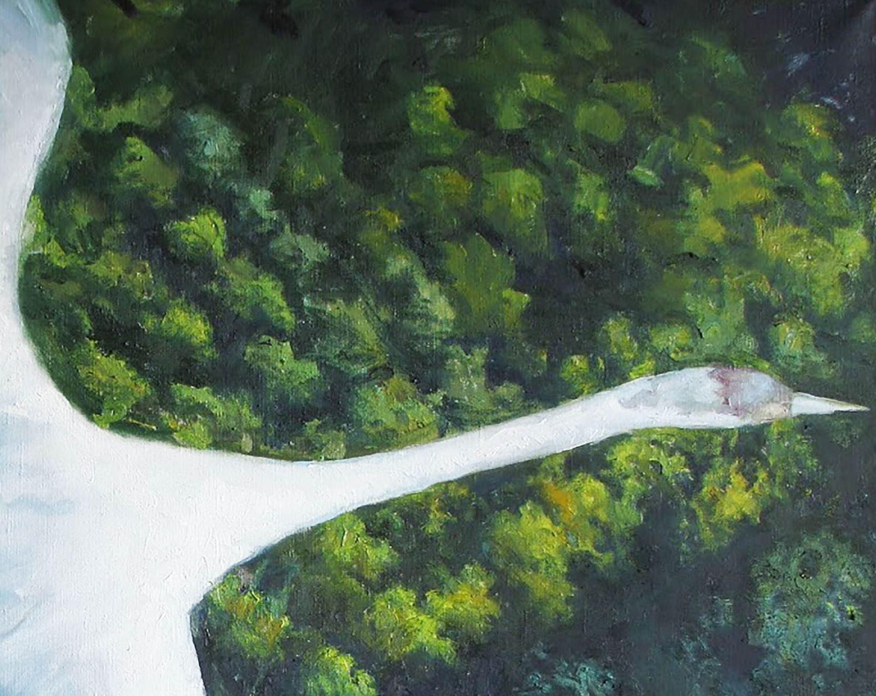 Unter dem Deckmantel eines Crane Zeitgenössische Kunst Original Ölgemälde, Unikat (Schwarz), Animal Painting, von Anatoly Varvarov Viktorovich