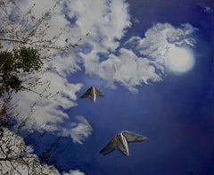 Walk Under the Moon, Sky, Clouds, Original Ölgemälde, Unikat