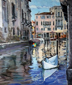 Ventana, Ciudad, Arte contemporáneo, Paisaje urbano Pintura al óleo original, Única en su género