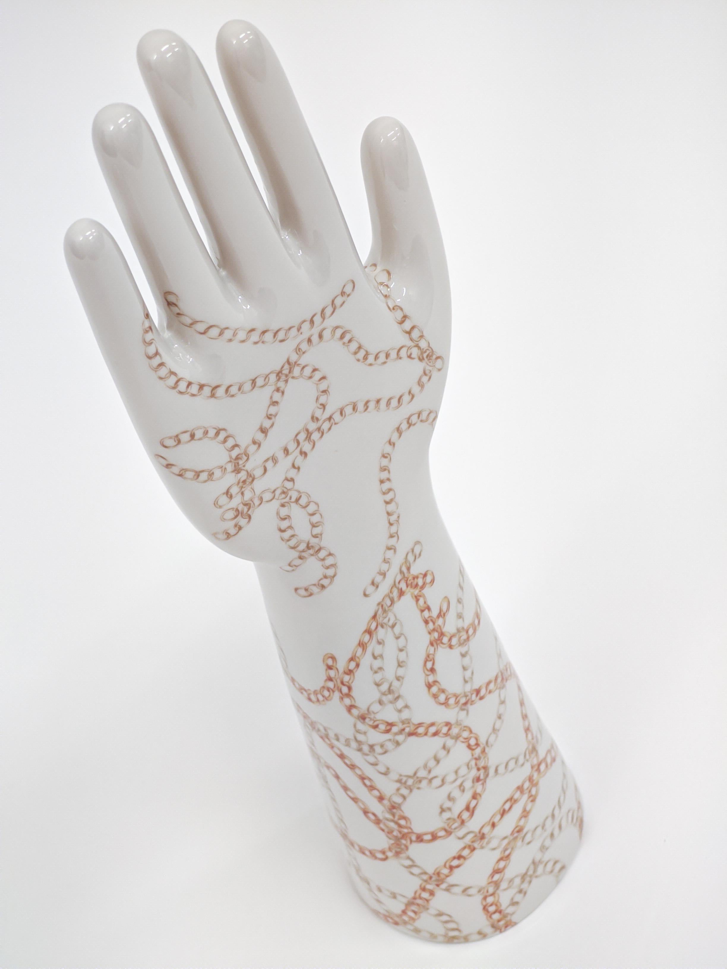 Molded Anatomica, Porcelain Hand with chains Decoration by Vito Nesta For Sale